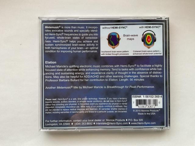 Hemi-Sync Elation 集中力・記憶力向上をサポートする音楽CD モンロープロダクツ < CD/DVD/ビデオ Hemi-Sync Elation 集中力・記憶力向上をサポートする音楽CD モンロープロダクツ < CD/DVD/ビデオの