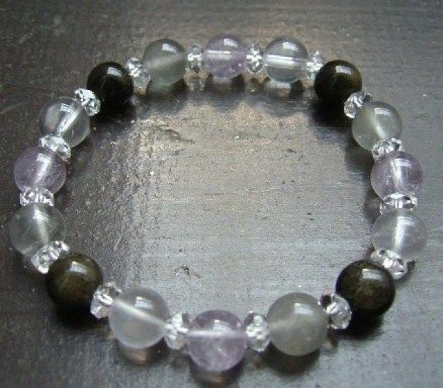 ゴールデンオブシディアンxアメジストxミルキークォーツ < 女性アクセサリー/時計  ゴールデンオブシディアンxアメジストxミルキークォーツ  < 女性アクセサリー/時計の