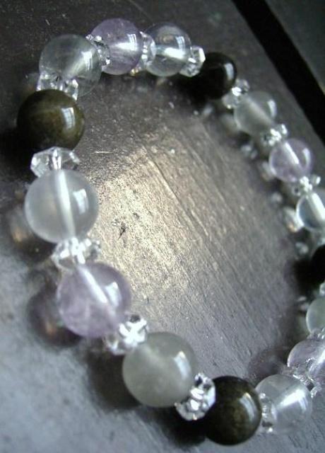 ゴールデンオブシディアンxアメジストxミルキークォーツ < 女性アクセサリー/時計  ゴールデンオブシディアンxアメジストxミルキークォーツ < 女性アクセサリー/時計の