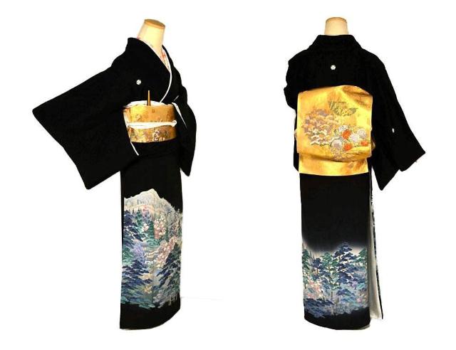 【最高級】新品同様 十日町友禅作家【岡村蒼風】暈し染め 風景文 比翼付 黒留袖 身丈157.5cm 裄丈63cm T3346 < 女性ファッション  【最高級】新品同様 十日町友禅作家【岡村蒼風】暈し染め 風景文 比翼付 黒留袖 身丈157.5cm 裄丈63cm T3346 < 女性ファッションの