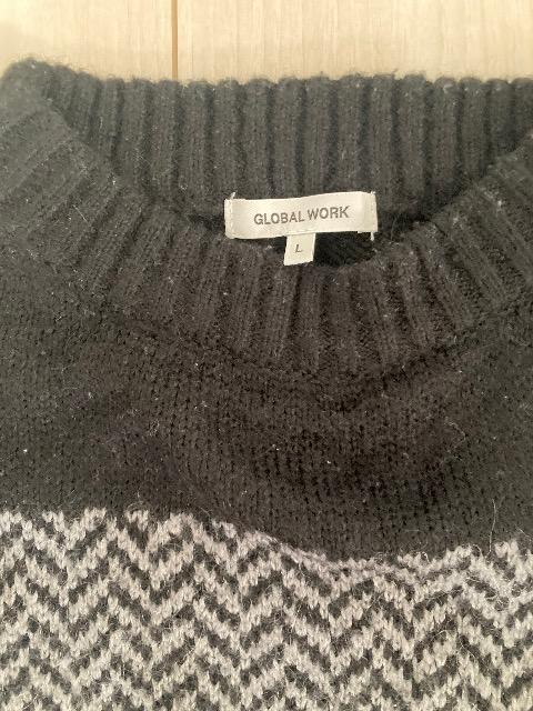 美品☆GLOBALWORK☆ 黒千鳥格子ヘリンボーンセーター☆L < ブランド  美品☆GLOBALWORK☆ 黒千鳥格子ヘリンボーンセーター☆L < ブランドの