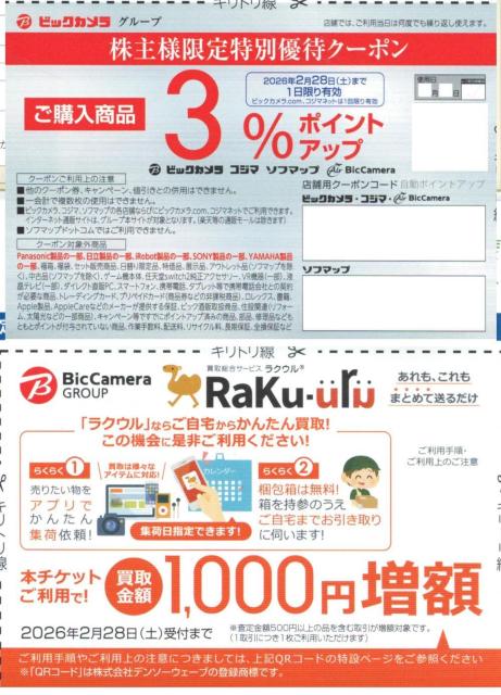 1枚☆ビッグカメラグループ 特別優待クーポン 枚数変更可 < チケット/金券 1枚☆ビッグカメラグループ 特別優待クーポン 枚数変更可 < チケット/金券の