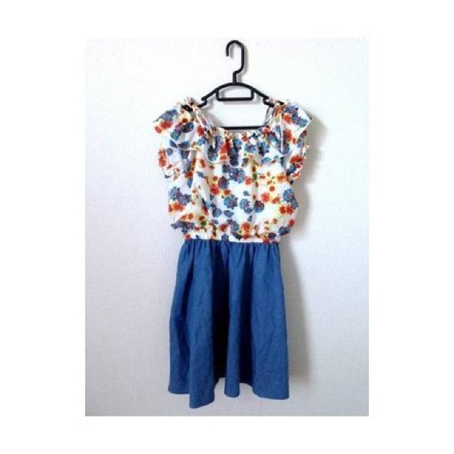 ソリデル◆花柄オフショルダー デニムスカート ワンピース L < 女性ファッション  ソリデル◆花柄オフショルダー デニムスカート ワンピース L  < 女性ファッションの