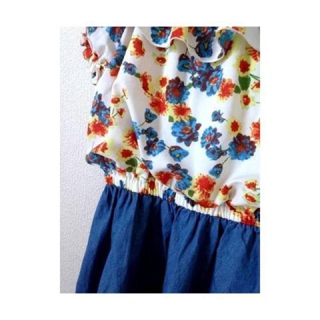 ソリデル◆花柄オフショルダー デニムスカート ワンピース L < 女性ファッション  ソリデル◆花柄オフショルダー デニムスカート ワンピース L < 女性ファッションの