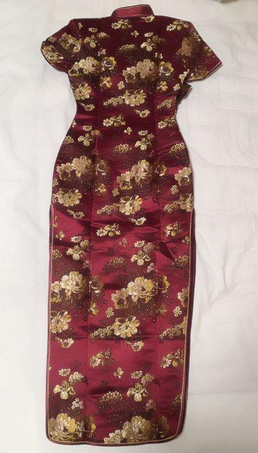 中華街●Sexyスリット入りチャイナドレス●ボルドー×ゴールド < 女性ファッション  中華街●Sexyスリット入りチャイナドレス●ボルドー×ゴールド < 女性ファッションの