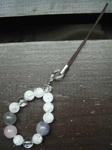 ローズクォーツxアイオライトxクラック水晶ストラップ < 家電/AV  ローズクォーツxアイオライトxクラック水晶ストラップ < 家電/AVの