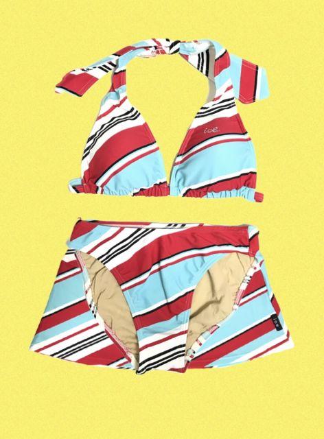 水着上下スカート付ビキニ〓icB〓レトロマルチストライプ(M)美品〓 < 女性ファッション 水着上下スカート付ビキニ〓icB〓レトロマルチストライプ(M)美品〓 < 女性ファッションの