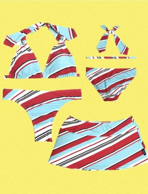 水着上下スカート付ビキニ〓icB〓レトロマルチストライプ(M)美品〓 < 女性ファッション 水着上下スカート付ビキニ〓icB〓レトロマルチストライプ(M)美品〓 < 女性ファッションの