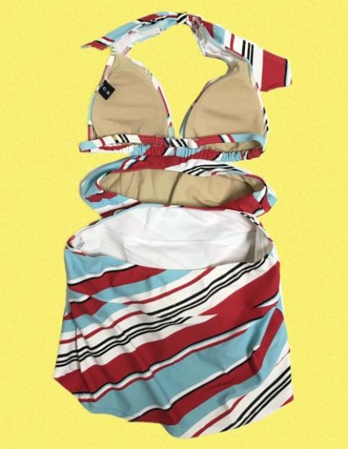 水着上下スカート付ビキニ〓icB〓レトロマルチストライプ(M)美品〓 < 女性ファッション 水着上下スカート付ビキニ〓icB〓レトロマルチストライプ(M)美品〓 < 女性ファッションの
