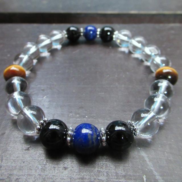 水晶xタイガーアイxオニキスxラピスラズリブレスレット < 女性アクセサリー/時計 水晶xタイガーアイxオニキスxラピスラズリブレスレット < 女性アクセサリー/時計の