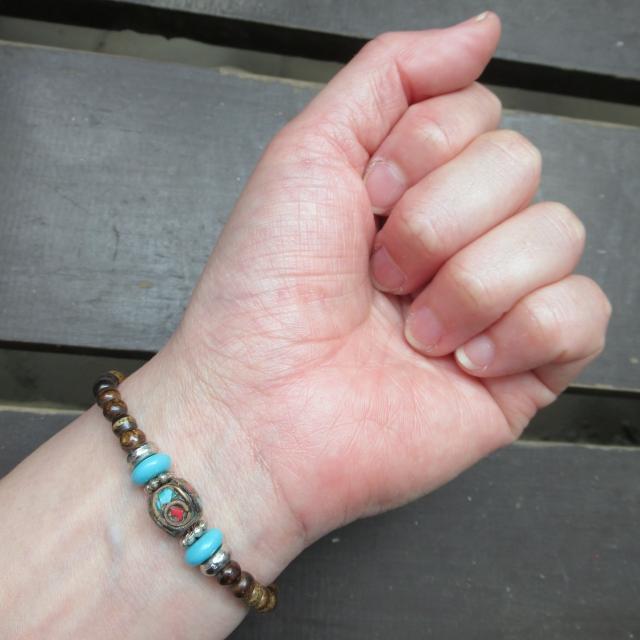 真鍮装飾ビーズxボーンビーズ紐編みブレスレット*3 < 男性アクセサリー/時計 真鍮装飾ビーズxボーンビーズ紐編みブレスレット*3 < 男性アクセサリー/時計の