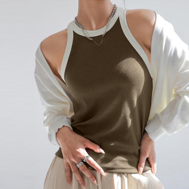 送料無料 新品 タンクトップ ロング丈 配色 ストリート < 女性ファッション  送料無料 新品 タンクトップ ロング丈 配色 ストリート < 女性ファッションの