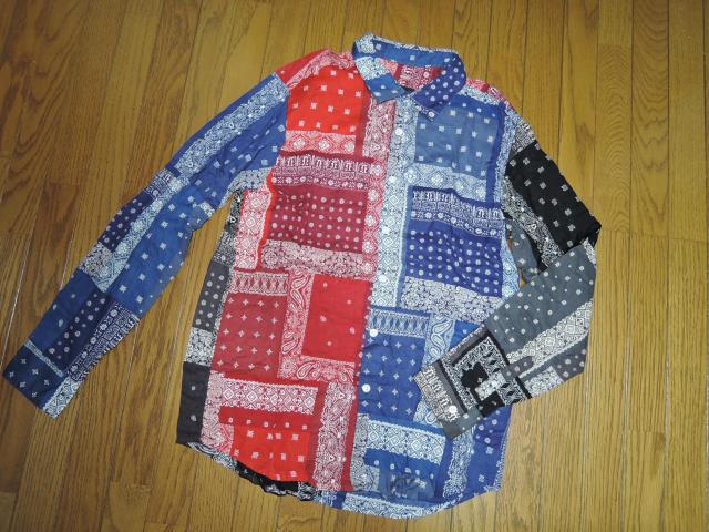 SOPHNET. ソフネット バンダナ柄シャツ M 赤青黒灰 パッチワーク ペイズリー BANDANA REGULAR SHIRT < ブランド  SOPHNET. ソフネット バンダナ柄シャツ M 赤青黒灰 パッチワーク ペイズリー BANDANA REGULAR SHIRT < ブランドの