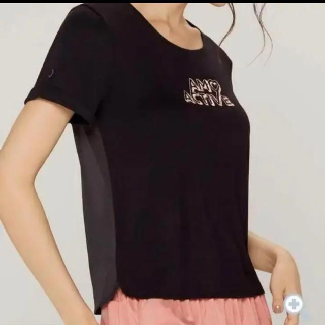 新品 背中透け 黒半袖 Tシャツ アモアクティブM < 女性ファッション  新品 背中透け 黒半袖 Tシャツ アモアクティブM  < 女性ファッションの