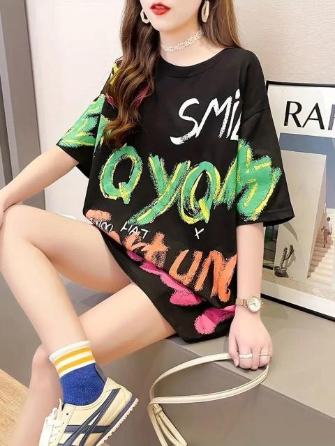 超お買い得1190円★レディース プラスサイズ ルーズフィット キャラクターグラフィックプリントTシャツ 黒フリー < 女性ファッション  超お買い得1190円★レディース プラスサイズ ルーズフィット キャラクターグラフィックプリントTシャツ 黒フリー < 女性ファッションの