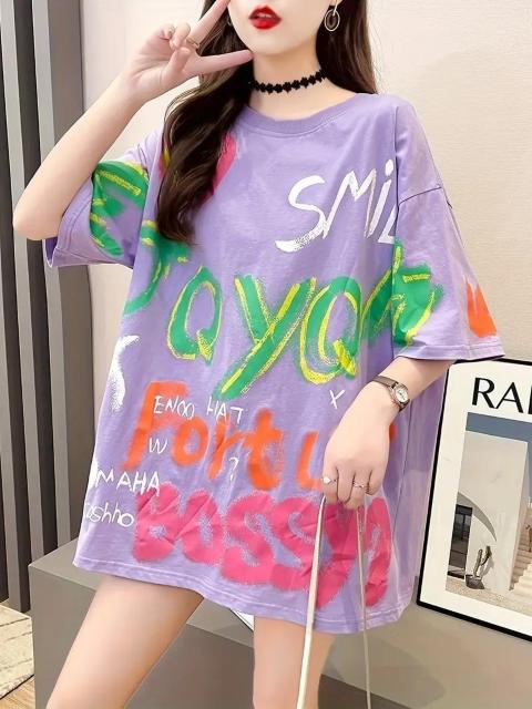 超お買い得1190円★レディース プラスサイズ ルーズフィット キャラクターグラフィックプリントTシャツ 黒フリー < 女性ファッション  超お買い得1190円★レディース プラスサイズ ルーズフィット キャラクターグラフィックプリントTシャツ 黒フリー < 女性ファッションの