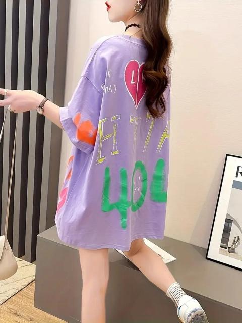 超お買い得1190円★レディース プラスサイズ ルーズフィット キャラクターグラフィックプリントTシャツ 黒フリー < 女性ファッション  超お買い得1190円★レディース プラスサイズ ルーズフィット キャラクターグラフィックプリントTシャツ 黒フリー < 女性ファッションの