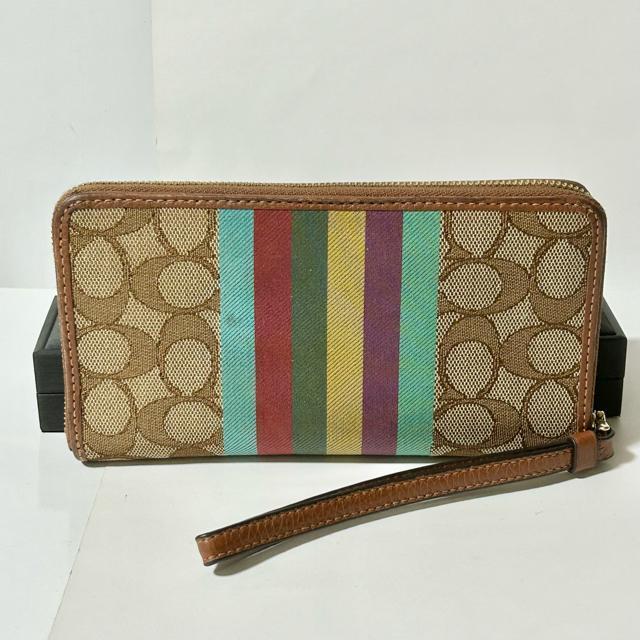 COACH �R�[�` �f���v�V�[ ���E���h�t�@�X�i�[�����z CC890 �L�����o�X �X�g���C�v ���U�[ �x�[�W�� �u���E�� �� �u�����h�� 