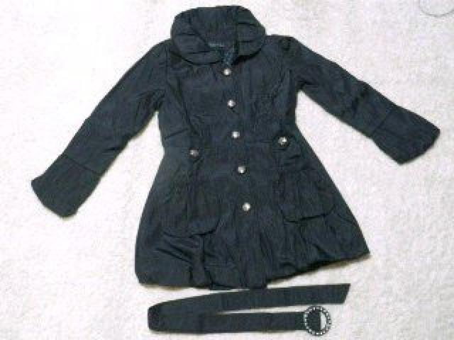 暖かい♪キラキラベルト付 Aライン バルーントレンチコート ブラック < 女性ファッション 暖かい♪キラキラベルト付 Aライン バルーントレンチコート ブラック < 女性ファッションの