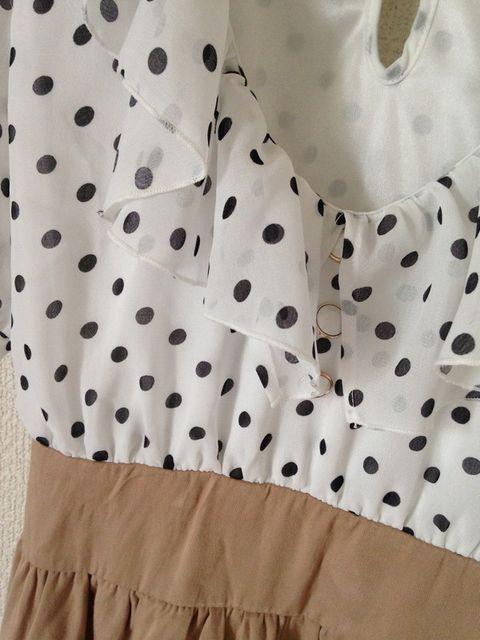 one way◆可愛い♪ドットブラウス ベージュ スカート ドッキング ワンピース◆サイズ2 < ブランド  one way◆可愛い♪ドットブラウス ベージュ スカート ドッキング ワンピース◆サイズ2 < ブランドの