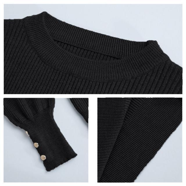 送料無料 新品 リブニットトップス 袖口ボタン 着やせ < 女性ファッション  送料無料 新品 リブニットトップス 袖口ボタン 着やせ < 女性ファッションの