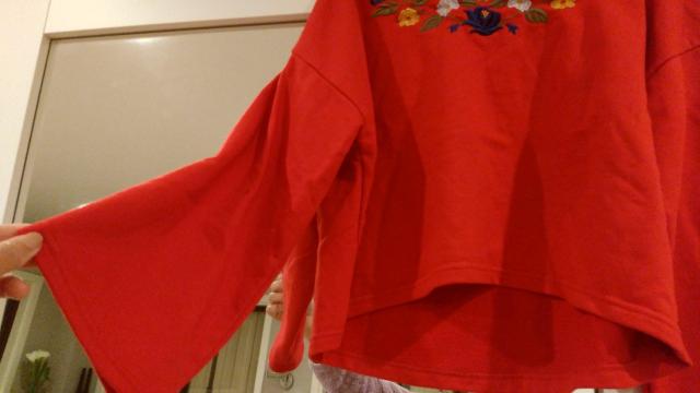 赤カットソートレーナーブルー花刺繍フリーサイズМ < 女性ファッション  赤カットソートレーナーブルー花刺繍フリーサイズМ < 女性ファッションの