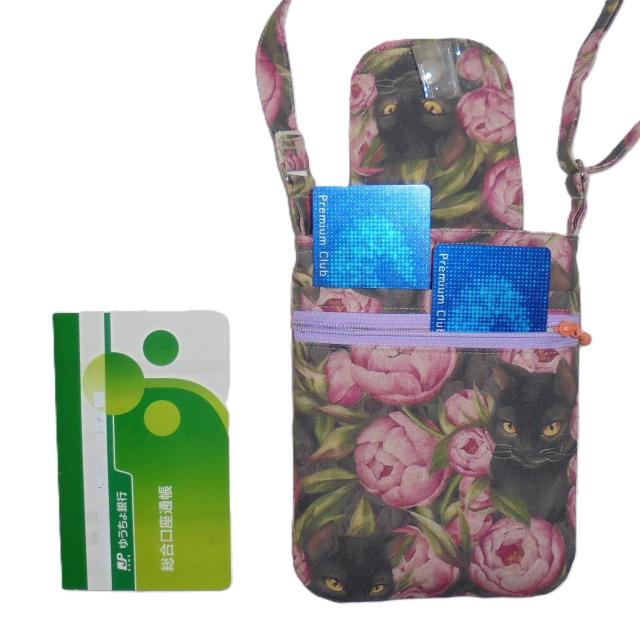 ◆◆美しい牡丹と魅惑の黒猫◆◆スマホポシェット ショルダー ポーチ < 女性ファッション ◆◆美しい牡丹と魅惑の黒猫◆◆スマホポシェット ショルダー ポーチ < 女性ファッションの