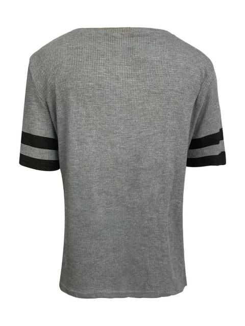 超お買い得1690円★ストライプ&レタープリントフロントジッパーTシャツ、カジュアル半袖 USAサイズM(日本サイズXL相当) < 女性ファッション  超お買い得1690円★ストライプ&レタープリントフロントジッパーTシャツ、カジュアル半袖 USAサイズM(日本サイズXL相当) < 女性ファッションの