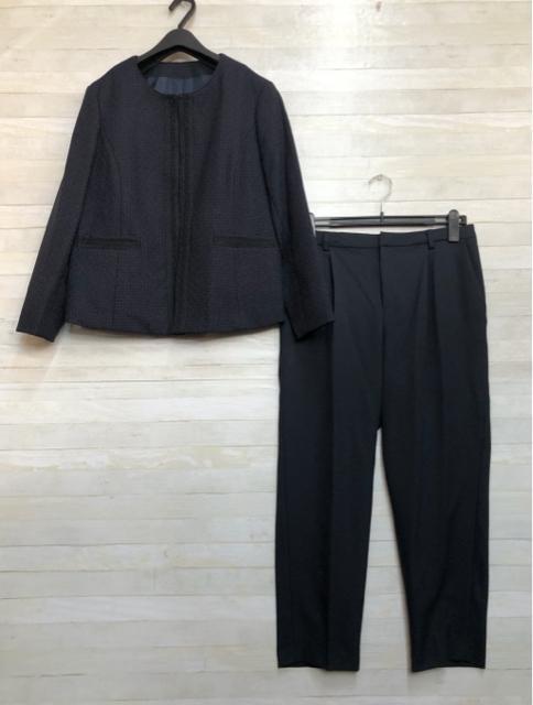 新品☆LL♪紺ツイード調ノーカラージャケットパンツスーツ入卒式も☆R146 < 女性ファッション 新品☆LL♪紺ツイード調ノーカラージャケットパンツスーツ入卒式も☆R146 < 女性ファッションの