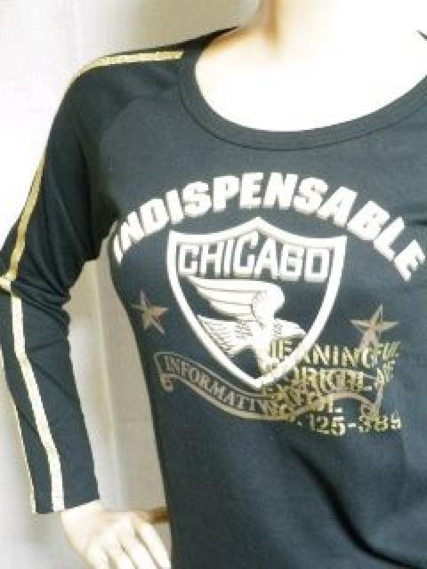 《New》ロックテイスト★袖ダブルライン(ゴールドラメ)*ロンTee<ブラックM> < 女性ファッション 《New》ロックテイスト★袖ダブルライン(ゴールドラメ)*ロンTee<ブラックM> < 女性ファッションの