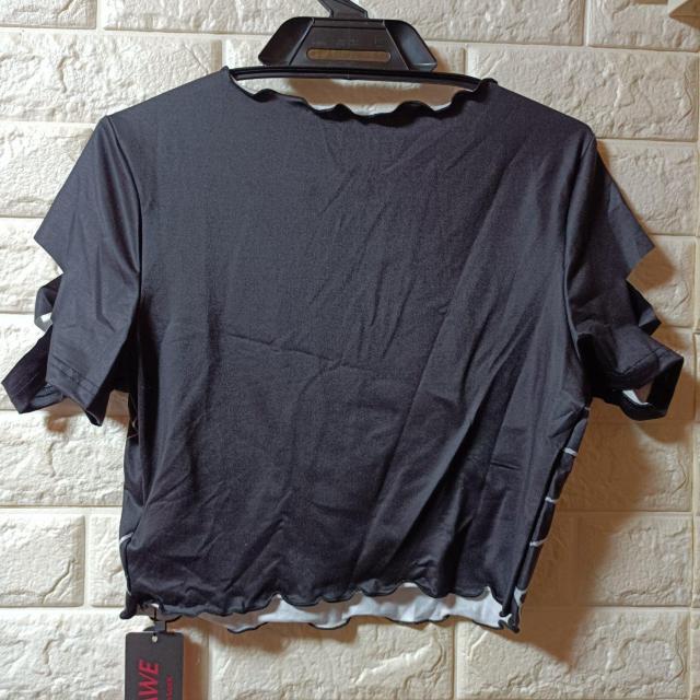 ROMWE★新品★スカル柄袖カットショート丈カットソー/M < 女性ファッション  ROMWE★新品★スカル柄袖カットショート丈カットソー/M < 女性ファッションの