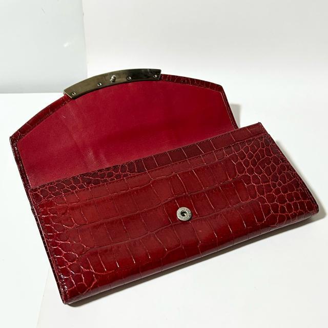 美品 FURLA フルラ クロコダイル型押しレザー 二つ折り 長財布 < ブランド  美品 FURLA フルラ クロコダイル型押しレザー 二つ折り 長財布 < ブランドの