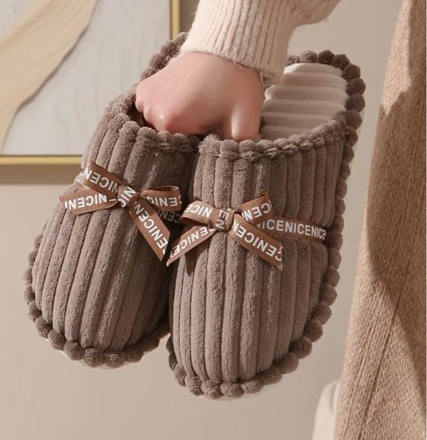 モカブラウン ストライプデザイン ルームシューズ リボン付き 23-23.5cm < インテリア/ライフ モカブラウン ストライプデザイン ルームシューズ リボン付き 23-23.5cm < インテリア/ライフの