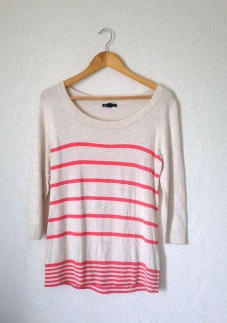 GAP ギャップ★アイボリー/ピンク ボーダー ニット カットソー M < ブランド GAP ギャップ★アイボリー/ピンク ボーダー ニット カットソー M < ブランドの