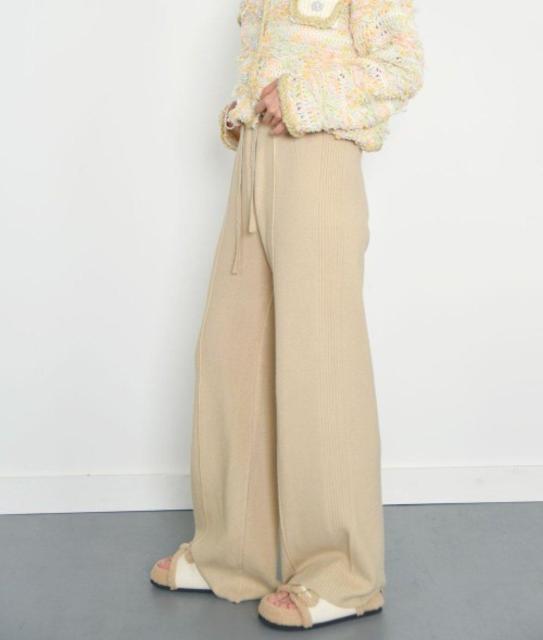 未使用未開封新品タグ付き センターピンタックニットパンツ ワイドパンツ レディース ベージュ フリーサイズ スウェット 楽ちん < 女性ファッション  未使用未開封新品タグ付き センターピンタックニットパンツ ワイドパンツ レディース ベージュ フリーサイズ スウェット 楽ちん < 女性ファッションの