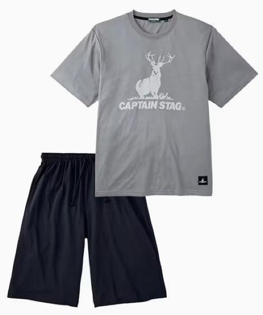 3Lサイズ!高貴紳士的!ブランド品!CAPTAIN STAG(キャプテンスタッグ)ロゴプリント!半袖andハーフパンツ!上下セット < 男性ファッション  3Lサイズ!高貴紳士的!ブランド品!CAPTAIN STAG(キャプテンスタッグ)ロゴプリント!半袖andハーフパンツ!上下セット  < 男性ファッションの