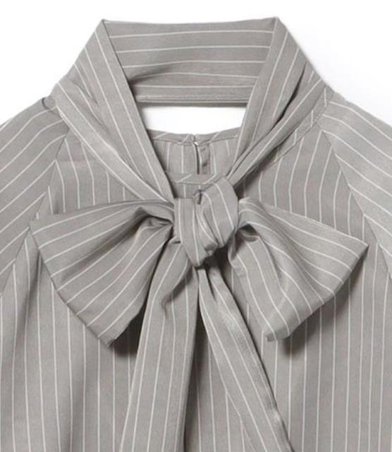 レディース ストライププリント ボウタイブラウス < 女性ファッション レディース ストライププリント ボウタイブラウス < 女性ファッションの