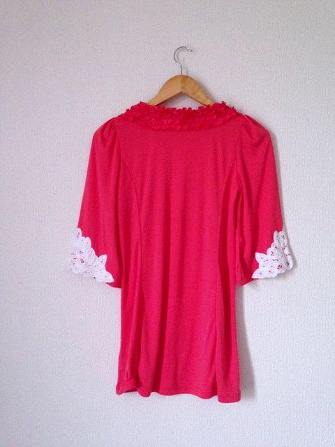 &LOVE◆レッド袖レース チュニック丈 Tシャツ カットソー M < 女性ファッション  &LOVE◆レッド袖レース チュニック丈 Tシャツ カットソー M < 女性ファッションの