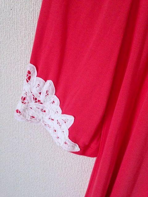 &LOVE◆レッド袖レース チュニック丈 Tシャツ カットソー M < 女性ファッション  &LOVE◆レッド袖レース チュニック丈 Tシャツ カットソー M < 女性ファッションの