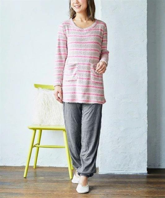 Lサイズぬくぬく暖かモールニット&スムースパンツ長め足先までスッポリ上下ルームウェア < 女性ファッション  Lサイズぬくぬく暖かモールニット&スムースパンツ長め足先までスッポリ上下ルームウェア < 女性ファッションの