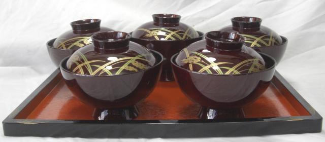 陶器コレクション:稲穂お吸い物蓋付椀5客TW25未使用0223No5 < インテリア/ライフ 陶器コレクション:稲穂お吸い物蓋付椀5客TW25未使用0223No5 < インテリア/ライフの