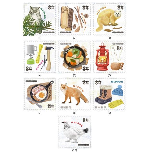 2023年冬のグリーティング 84円切手 キャンプ ポトフ テン 雷鳥 目玉焼き < ホビー  2023年冬のグリーティング 84円切手 キャンプ ポトフ テン 雷鳥 目玉焼き < ホビーの