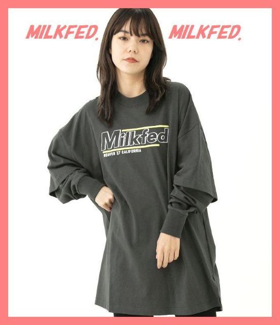 ☆ミルクフェド☆美品♪完売レイヤード風オーバーサイズ刺繍ロゴロンTグレー☆ < ブランド ☆ミルクフェド☆美品♪完売レイヤード風オーバーサイズ刺繍ロゴロンTグレー☆ < ブランドの
