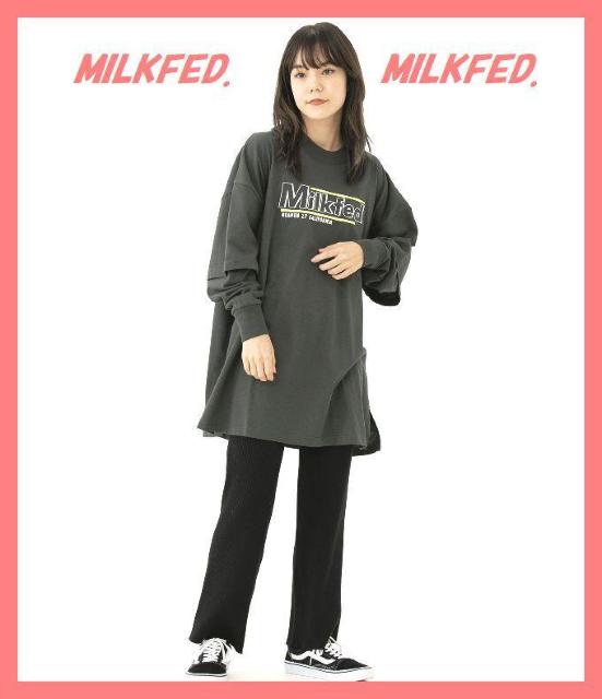 ☆ミルクフェド☆美品♪完売レイヤード風オーバーサイズ刺繍ロゴロンTグレー☆ < ブランド ☆ミルクフェド☆美品♪完売レイヤード風オーバーサイズ刺繍ロゴロンTグレー☆ < ブランドの