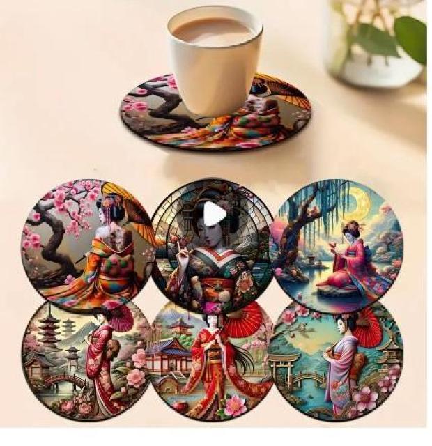 ���ʒ񋟕i590�~��6�̓`���I�ȓ��{�̕����G�A�[�g�R�[�X�^�[�Z�b�g�A�ۂ��ؐ��h�����N�}�b�g  �� �C���e���A/���C�t�� 