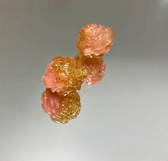 2個セット●立体感 クリアローズ●薔薇バラ●ゴールドラメ×ピンク●ハンドメイド ピアス ネックレス アクセサリー ブレスレット < ペット/手芸/園芸  2個セット●立体感 クリアローズ●薔薇バラ●ゴールドラメ×ピンク●ハンドメイド ピアス ネックレス アクセサリー ブレスレット < ペット/手芸/園芸の