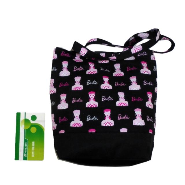 ◆大サイズ◆Barbie◆バービーアイコン×黒地◆エコバッグ サブバッグ < 女性ファッション ◆大サイズ◆Barbie◆バービーアイコン×黒地◆エコバッグ サブバッグ < 女性ファッションの