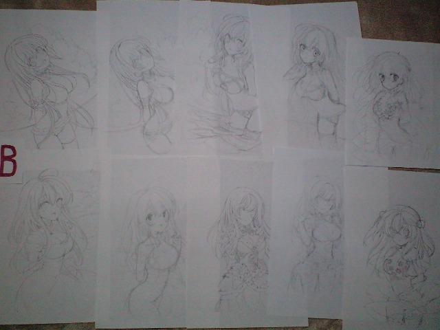 □□図版・紙類□□【オリジナル】(B)鉛筆画(等身普通で瞳タテ長め/ラフと下絵8組、下絵のみ3枚)全19枚【自作イラスト】 < アニメ/コミック/キャラクター  □□図版・紙類□□【オリジナル】(B)鉛筆画(等身普通で瞳タテ長め/ラフと下絵8組、下絵のみ3枚)全19枚【自作イラスト】 < アニメ/コミック/キャラクターの