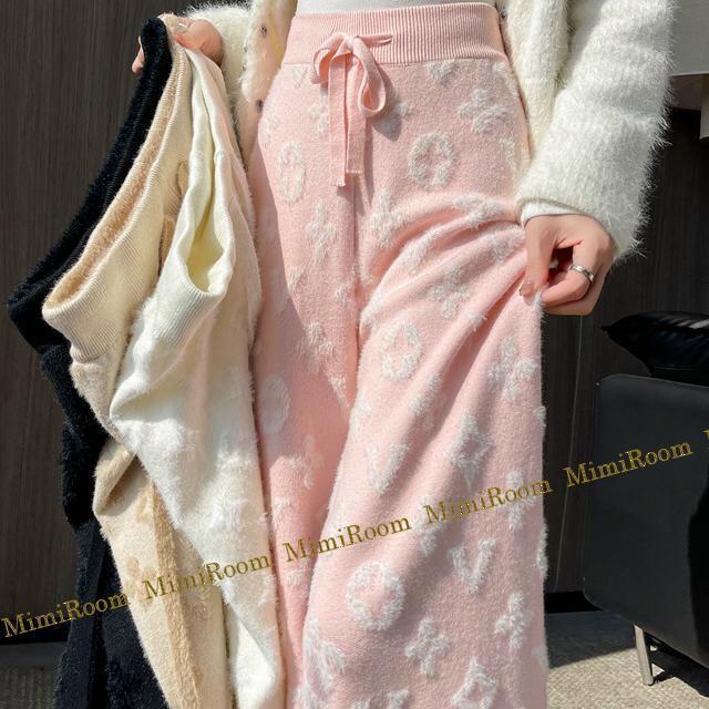 【W64〜96】ふわサラ&もこもこモノグラム柄 裏起毛ロング丈パンツ/桃 < 女性ファッション 【W64〜96】ふわサラ&もこもこモノグラム柄 裏起毛ロング丈パンツ/桃 < 女性ファッションの