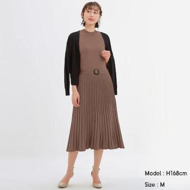 限定セール●ベルト付き!プリーツコンビネーションニットワンピース●茶ブラウン●S●GU < ブランド 限定セール●ベルト付き!プリーツコンビネーションニットワンピース●茶ブラウン●S●GU < ブランドの